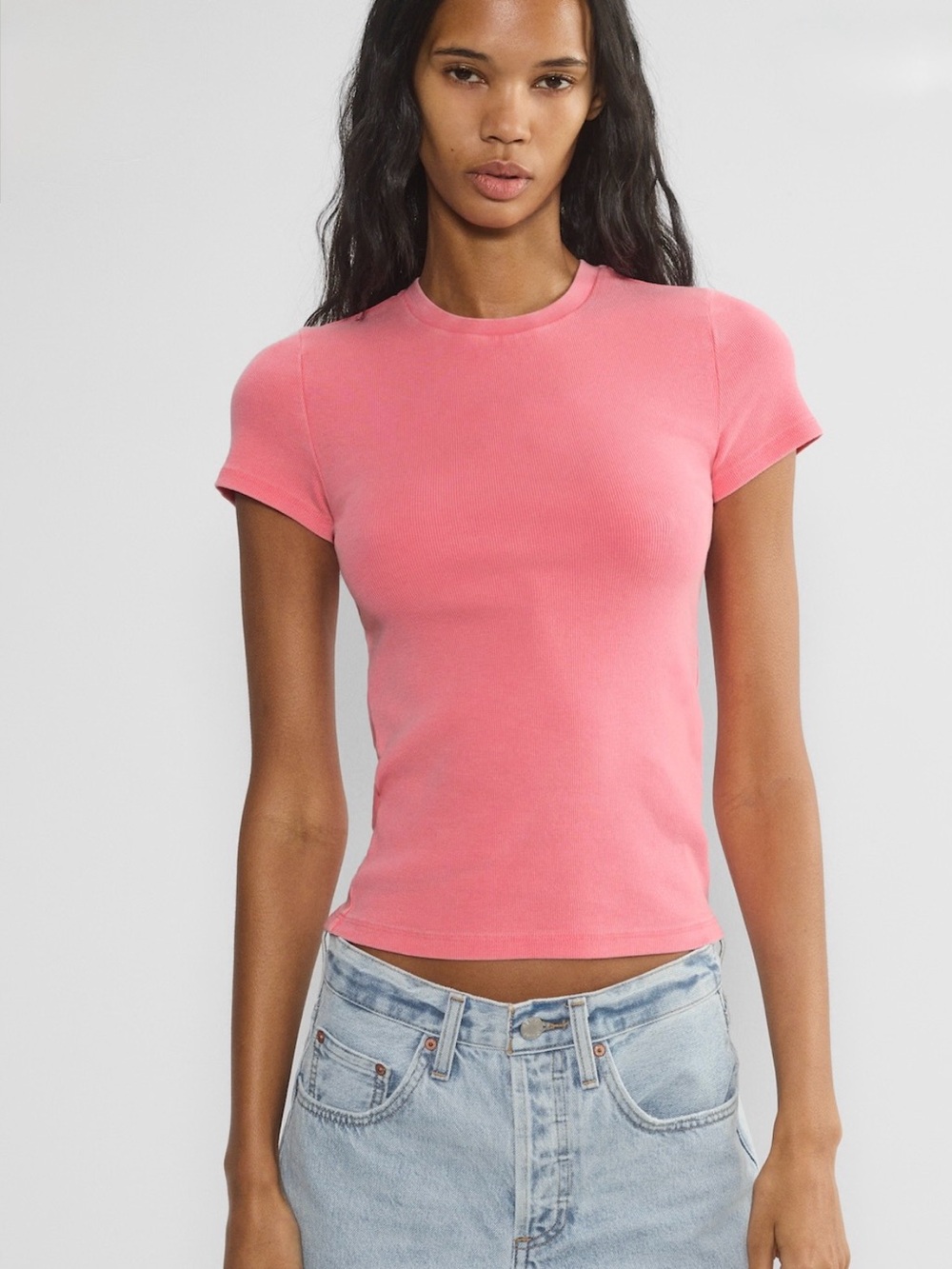 TNA HomeStretch Rib Crew T-Shirt – Pink – Size S